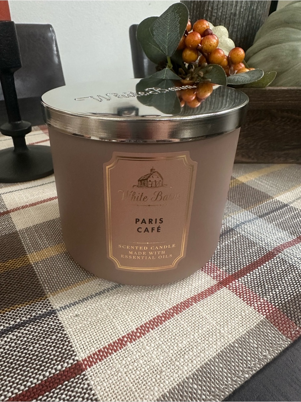 White Barn Paris Café Scented Candle in Taupe with Silver Lid